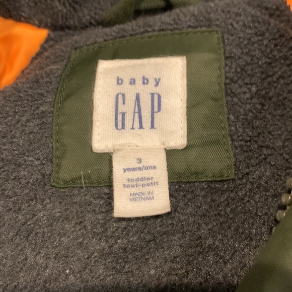 Baby Gap Army Green/Orange Winter Thick Down Puffer Jacket Interior Lining in 3T - Picture 5 of 10